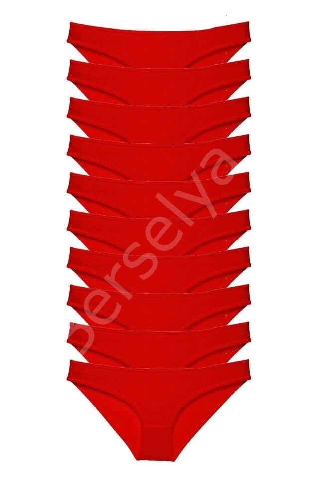 10 Adet Süper Eko Set Likralı Kadın Slip Külot Kırmızı