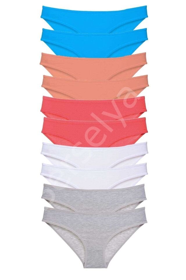 10 adet Süper Eko Set Likralı Kadın Slip Gri Beyaz Pudra Fuşya Mavi