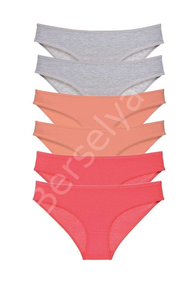 6 adet Süper Eko Set Likralı Kadın Slip Külot Gri Pudra Fuşya XL