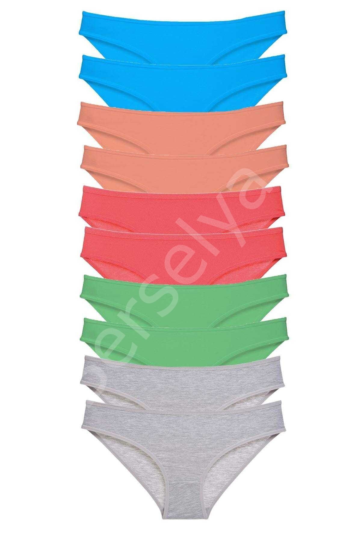 10 adet Süper Eko Set Likralı Kadın Slip Gri Pudra Yeşil Fuşya Mavi