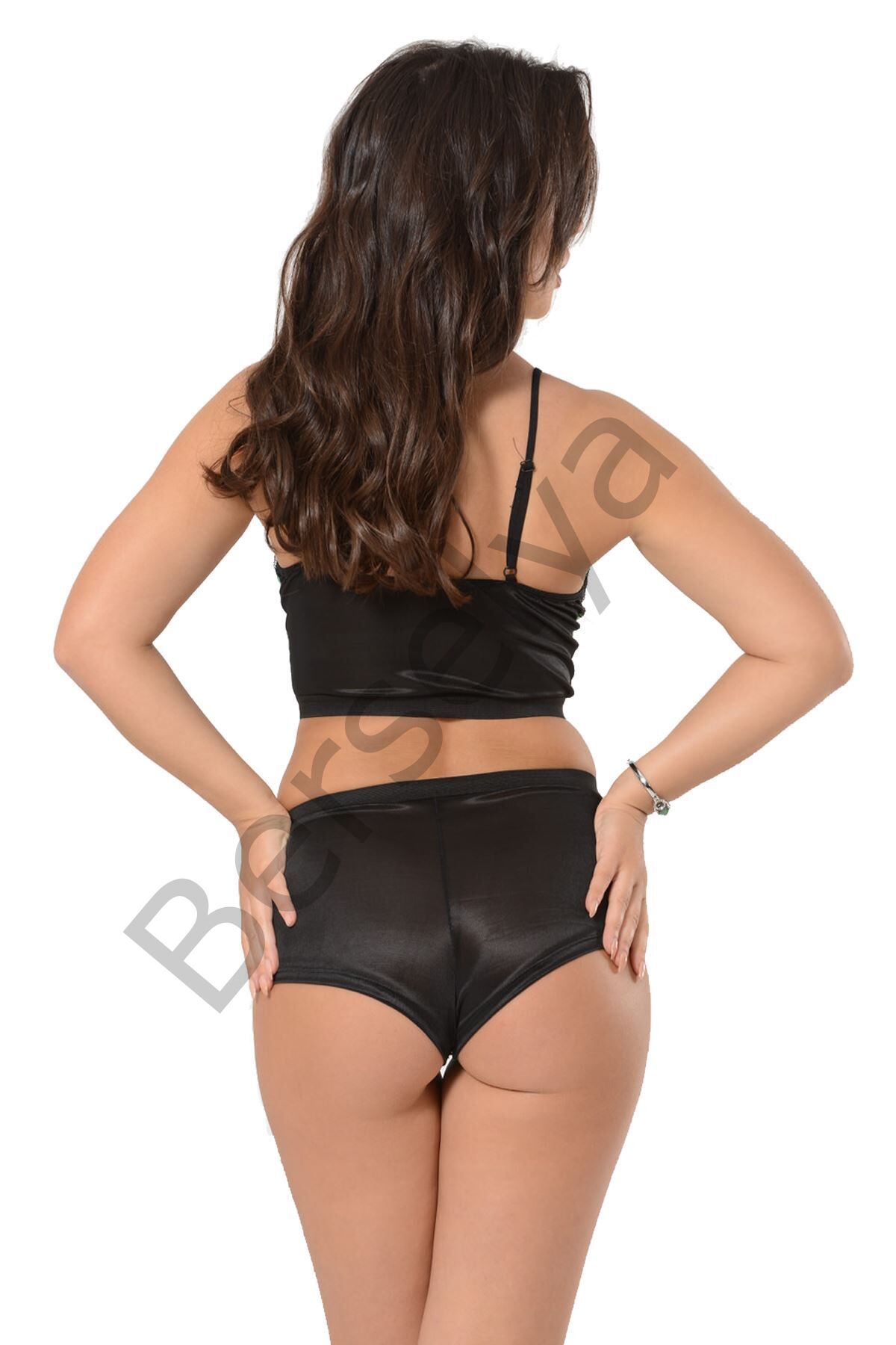 Yeşil  Deri ( Lame ) İkili Takım Gecelik - 424