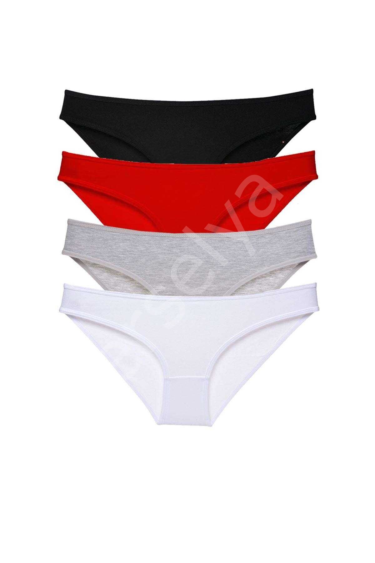 4 Adet Süper Eko Set Likralı Kadın Slip Külot Siyah Kırmızı Gri Beyaz