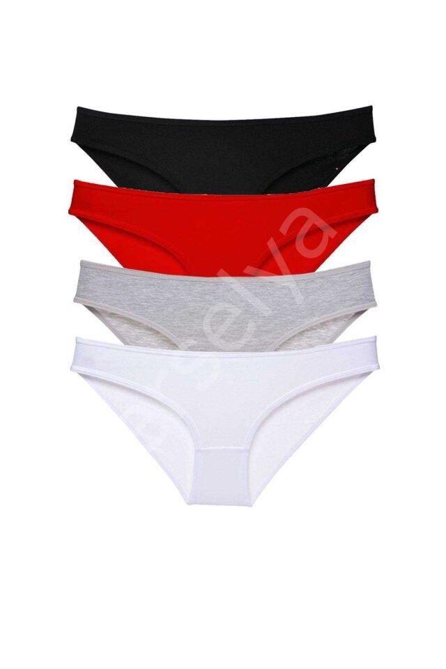 4 Adet Süper Eko Set Likralı Kadın Slip Külot Siyah Kırmızı Gri Beyaz