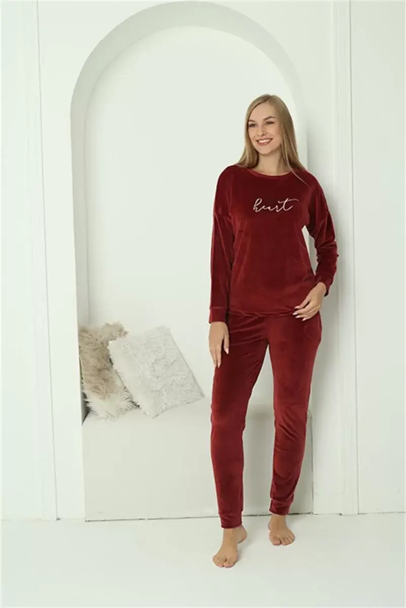 Kadın Kadife Bordo Pijama Takım