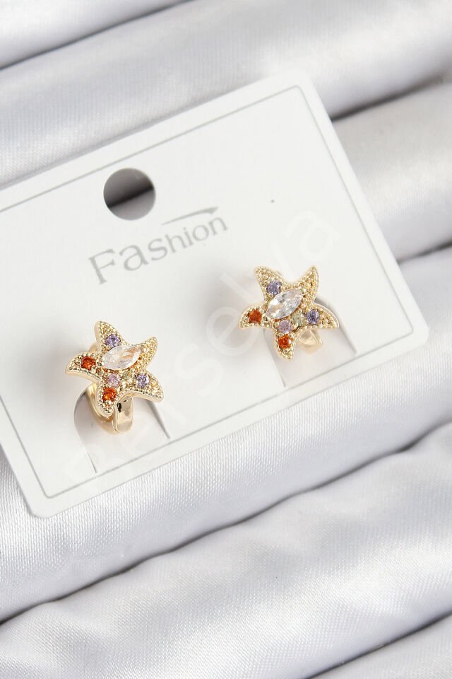 Pirinç Zirkon Taşlı Yıldız Model Gold Renk Çocuk Küpe