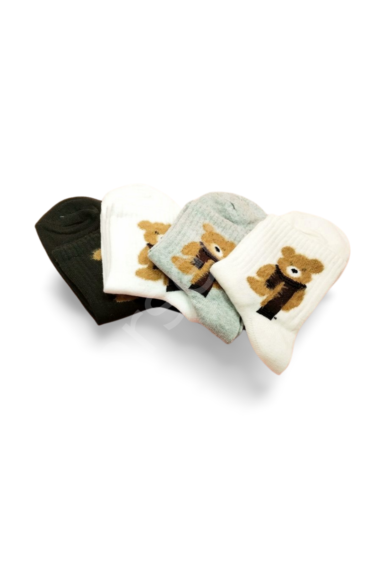 Peluş Ayıcık İşlemeli Kadın Soket Çorap 4 Çift 36-40