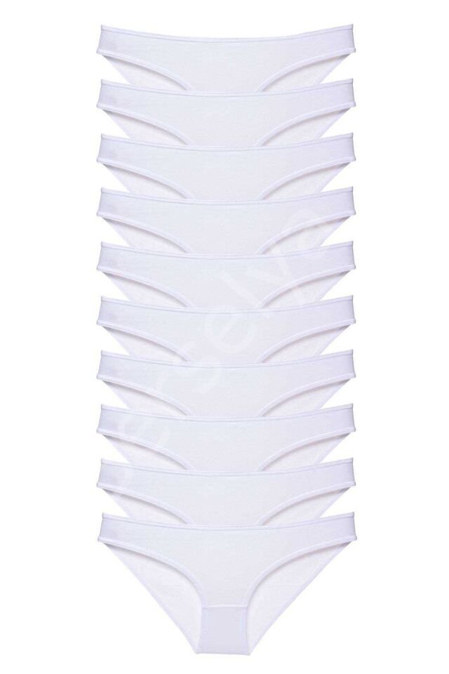 10 Adet Süper Eko Set Likralı Kadın Slip Külot Beyaz
