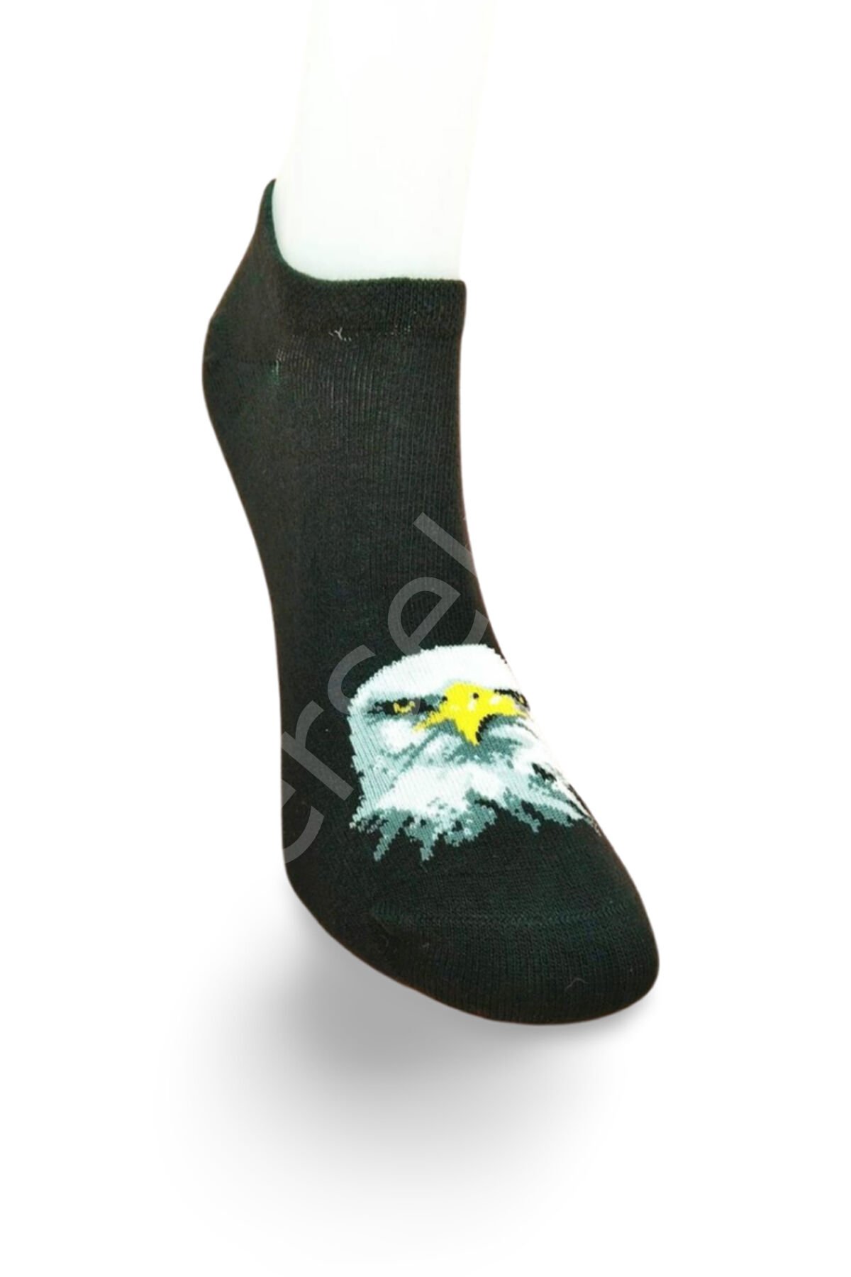 Siyah Beyaz Kartal Desenli Sportif Unisex  Kısa Bilek Çorap Yazlık 1 Çift 36-40