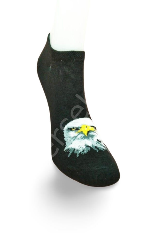 Siyah Beyaz Kartal Desenli Sportif Unisex  Kısa Bilek Çorap Yazlık 1 Çift 36-40