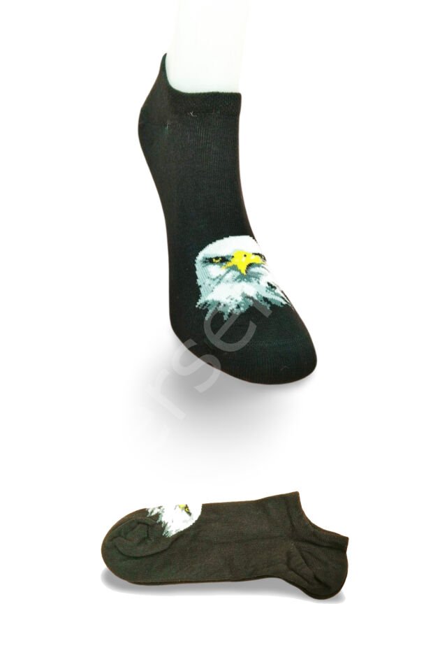 Siyah Beyaz Kartal Desenli Sportif Unisex  Kısa Bilek Çorap Yazlık 1 Çift 36-40