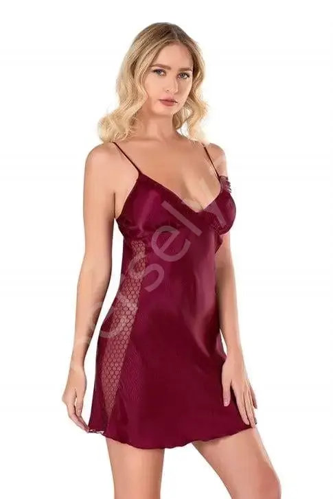 Bordo Kısa Saten Gecelik 8105