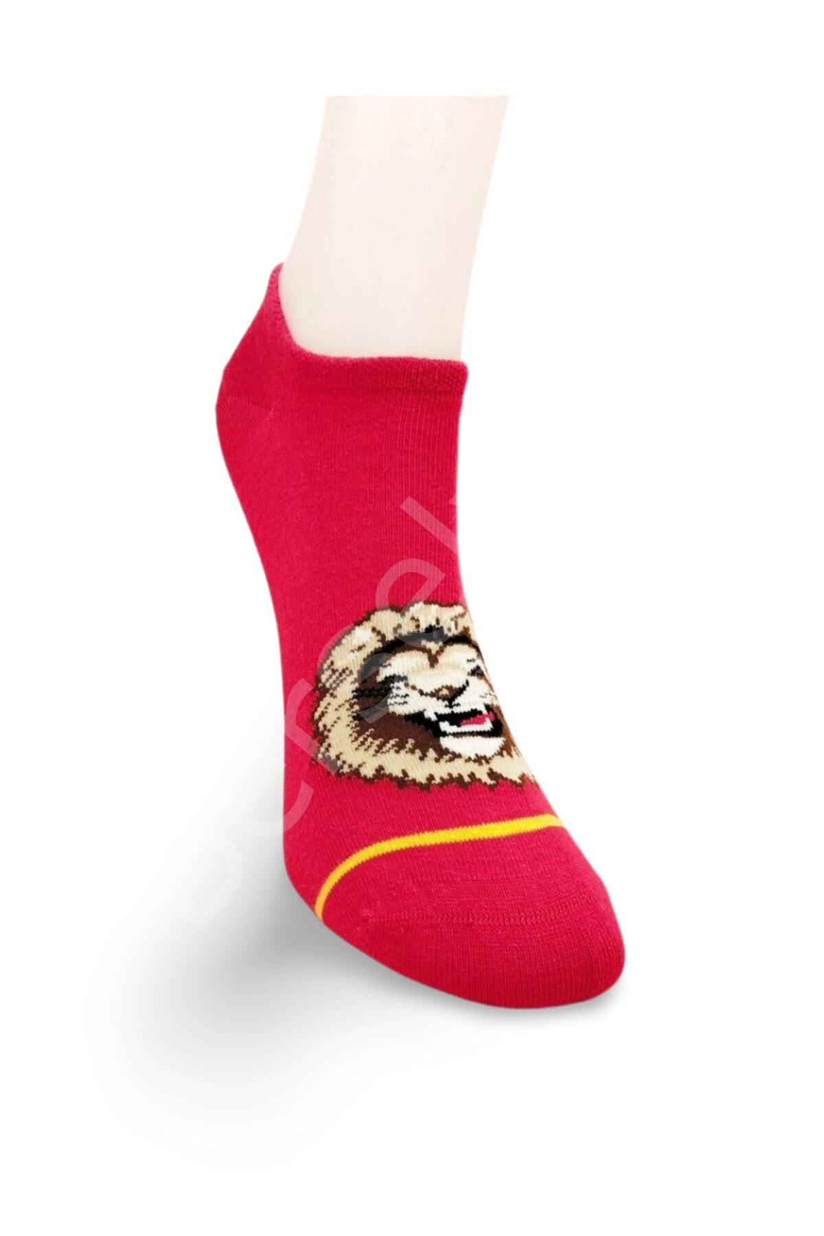 Sarı Kırmızı Aslan Desenli Sportif Unisex  Kısa Bilek Çorap Yazlık 1 Çift 36-40