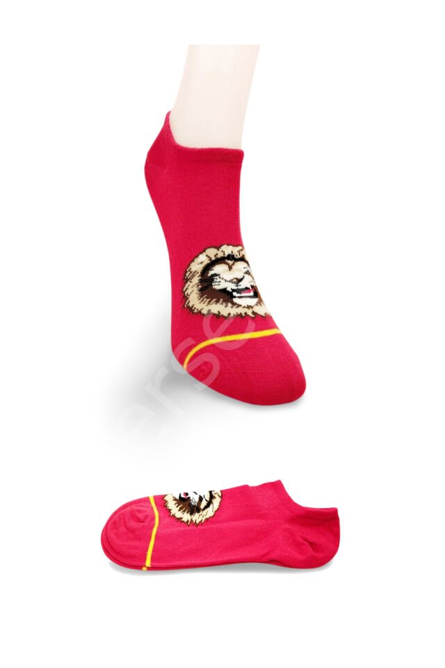 Sarı Kırmızı Aslan Desenli Sportif Unisex  Kısa Bilek Çorap Yazlık 1 Çift 36-40