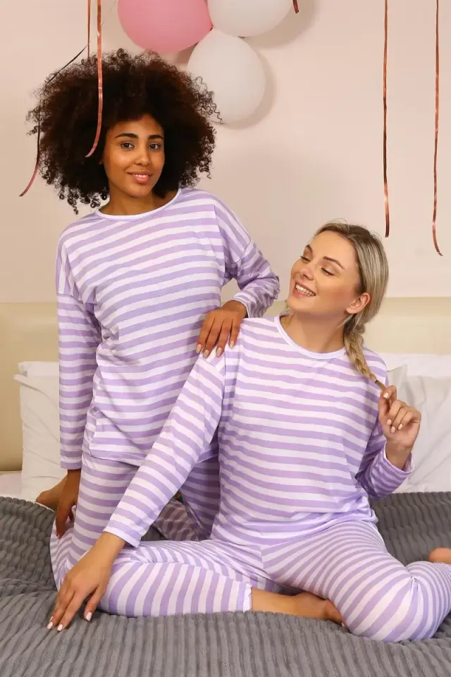 Kadın Uzun Kol Penye Pijama Takım Lila