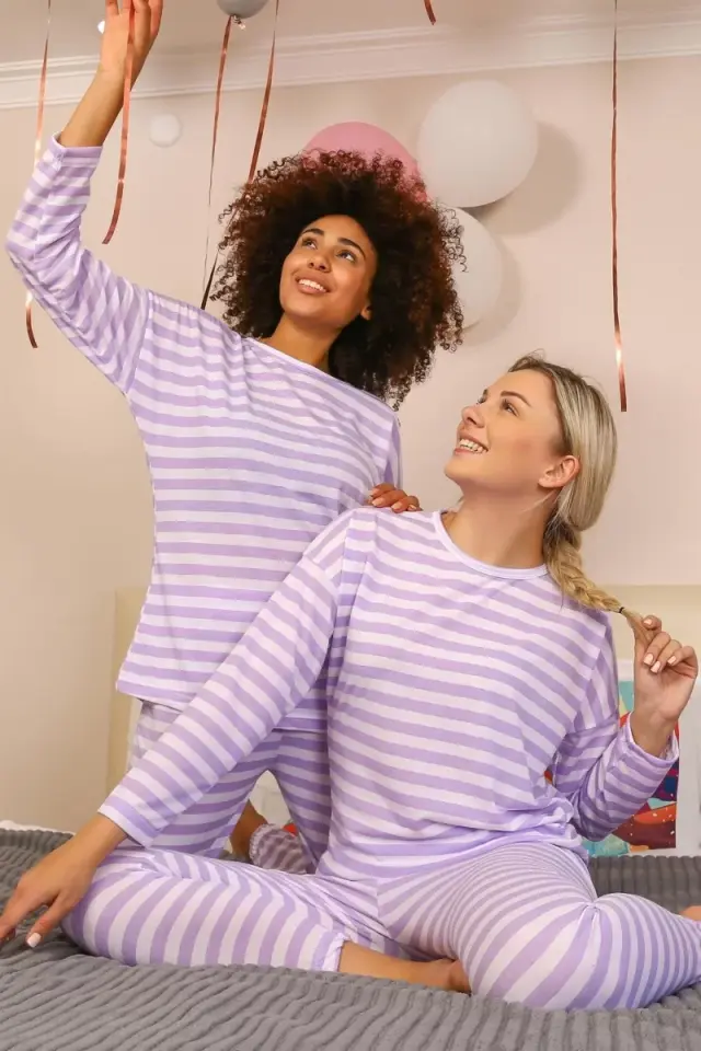 Kadın Uzun Kol Penye Pijama Takım Lila