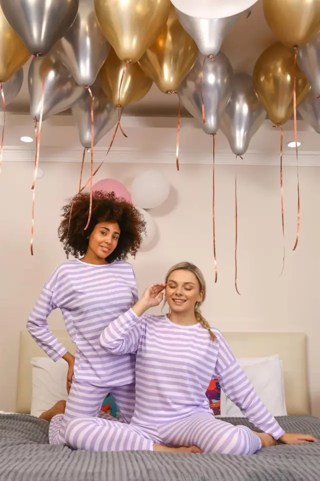 Kadın Uzun Kol Penye Pijama Takım Lila
