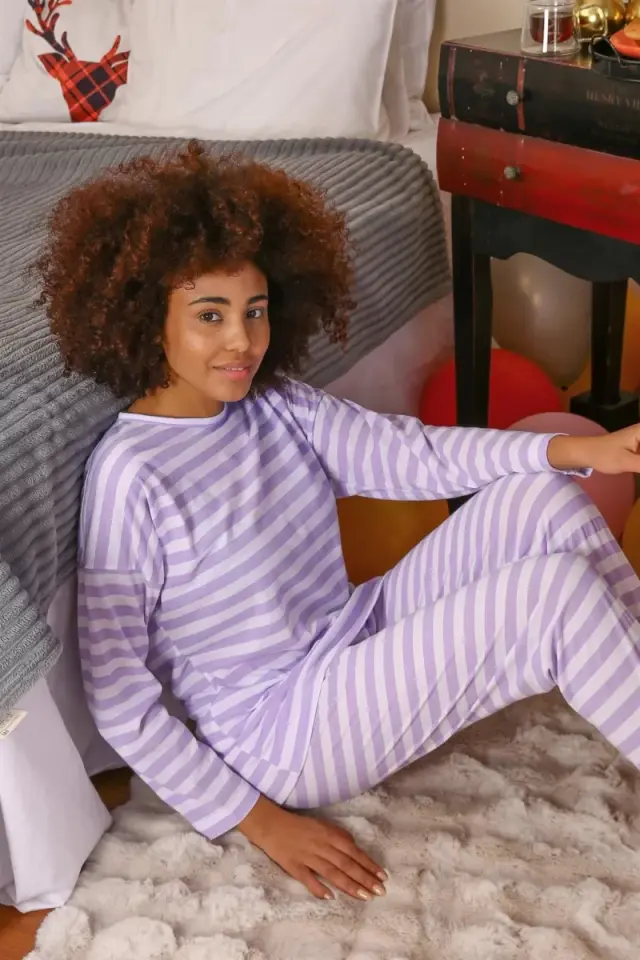 Kadın Uzun Kol Penye Pijama Takım Lila