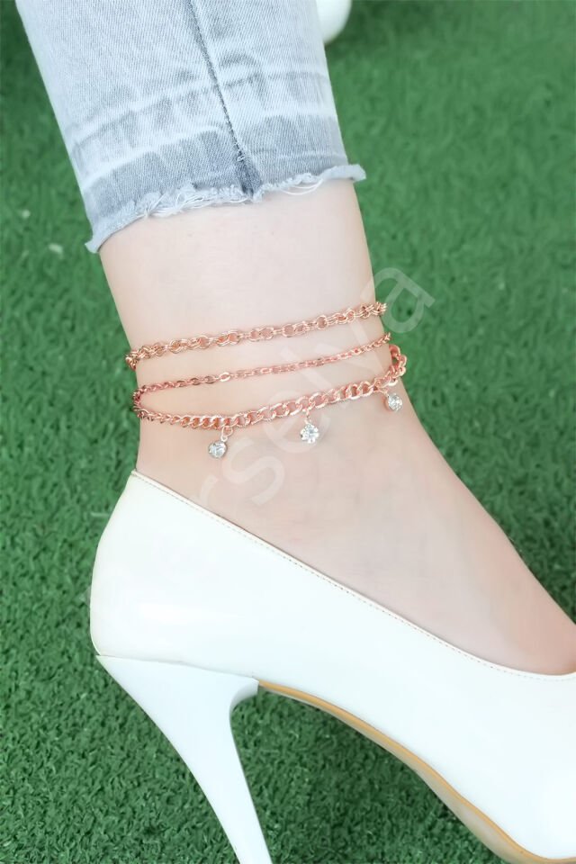 Zirkon Taşlı Rose Renk Zincirli Hal Hal