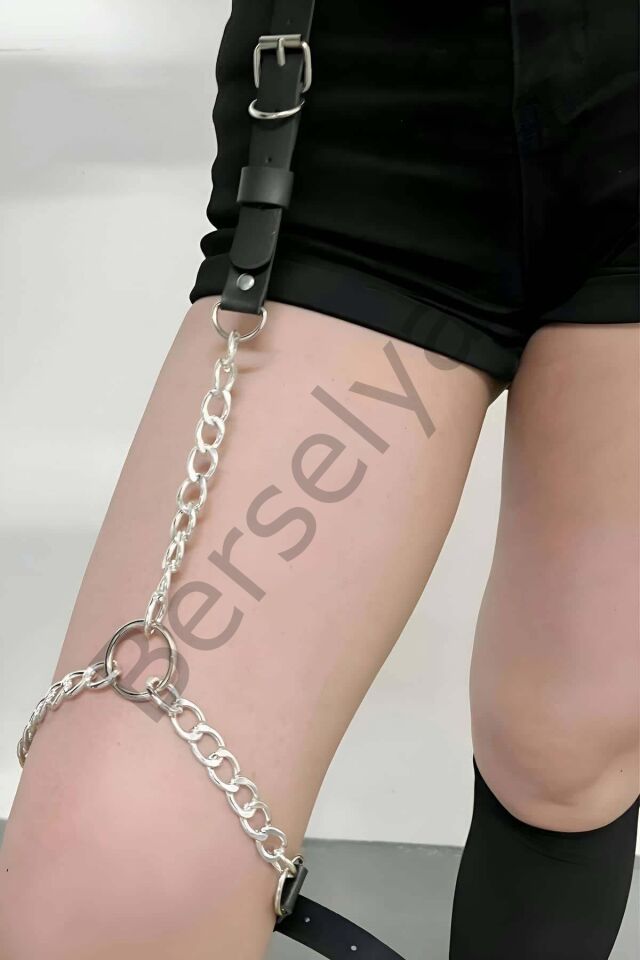 Seksi Deri Zincirli Tek Bacak Harness, Bacak Kemeri - Brf1179