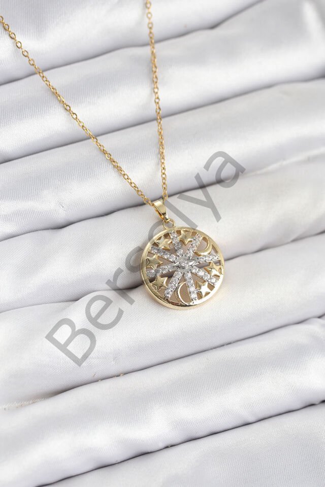 316L Çelik Zincir Gold Renk Zirkon Taşlı Kadın Kolye
