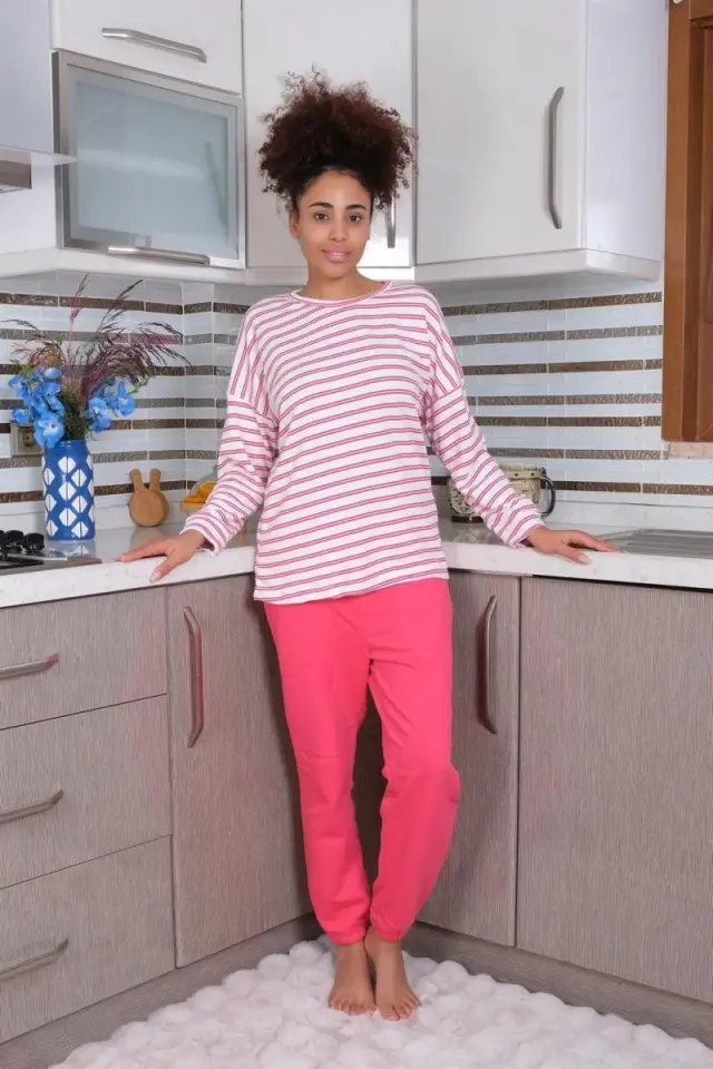 Kadın Uzun Kol 3 İplik Penye Pijama Takım Beyaz