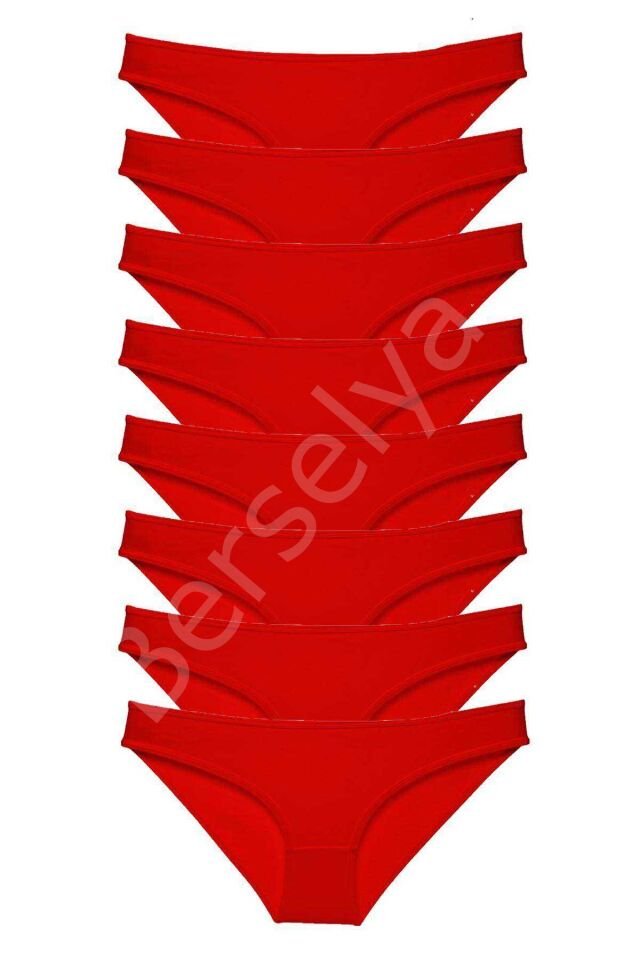 8 adet Süper Eko Set Likralı Kadın Slip Külot Kırmızı XL