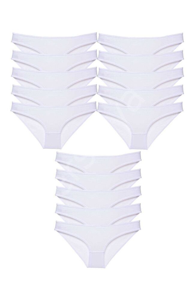 15 adet Süper Eko Set Likralı Kadın Slip Külot Beyaz XL