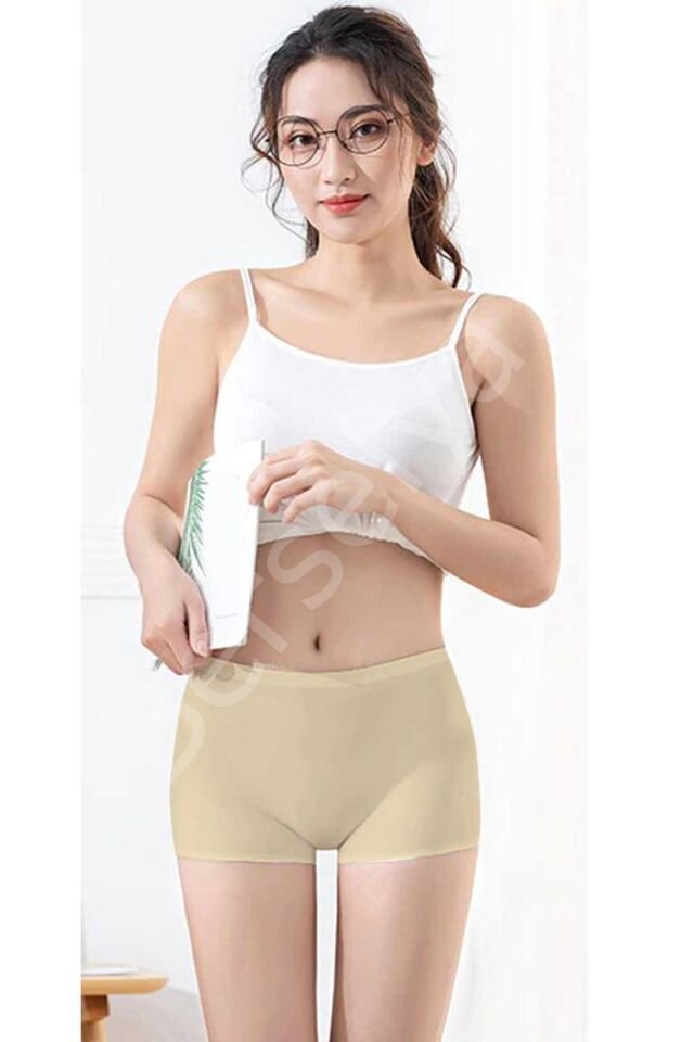 Kadın Dikişsiz Görünmez İz Yapmaz Mini Şort Boxer Ten M