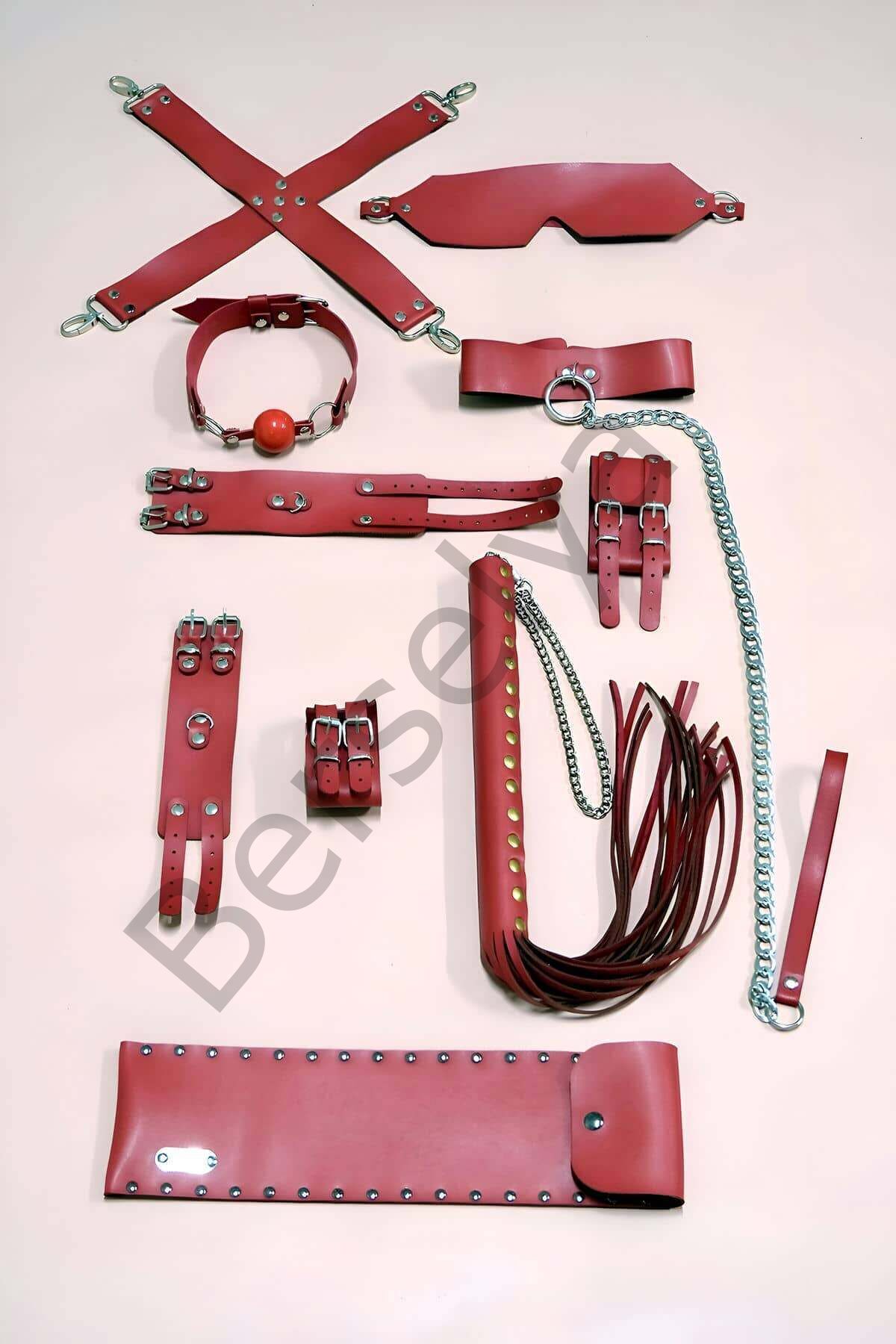 Fantezi Kırbaç Kelepçe Set 7'li Takım, Ayak - El Kelepçesi, Maske - Brf1310