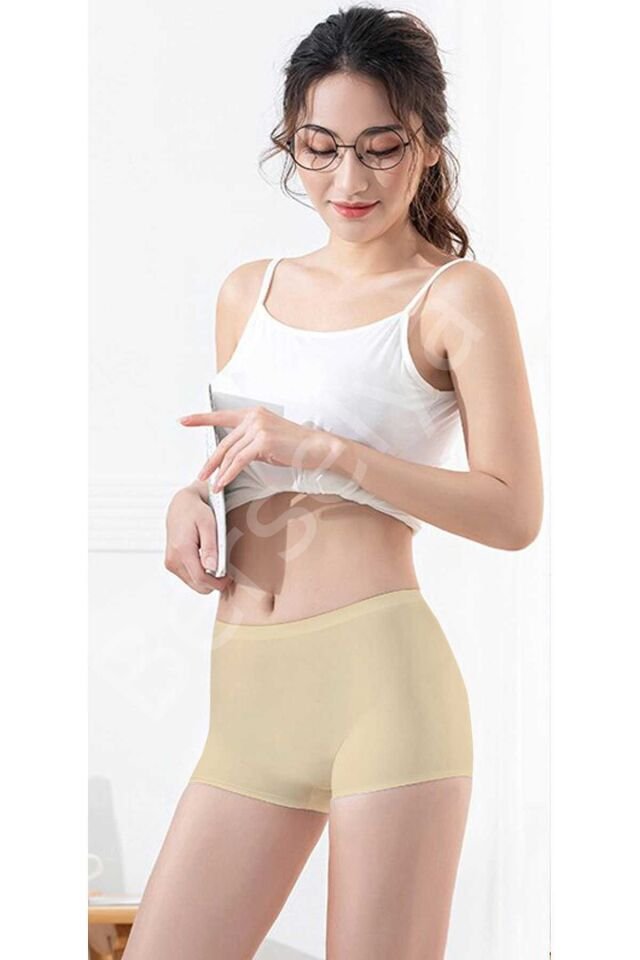 Kadın Dikişsiz Görünmez İz Yapmaz Mini Şort Boxer Ten L
