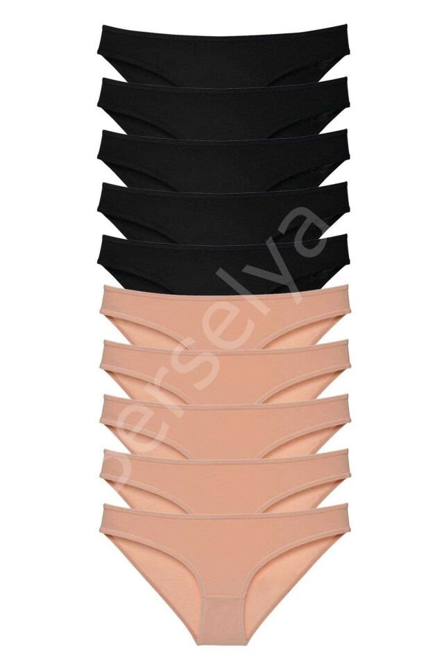 10 Adet Süper Eko Set Likralı Kadın Slip Külot Siyah Ten