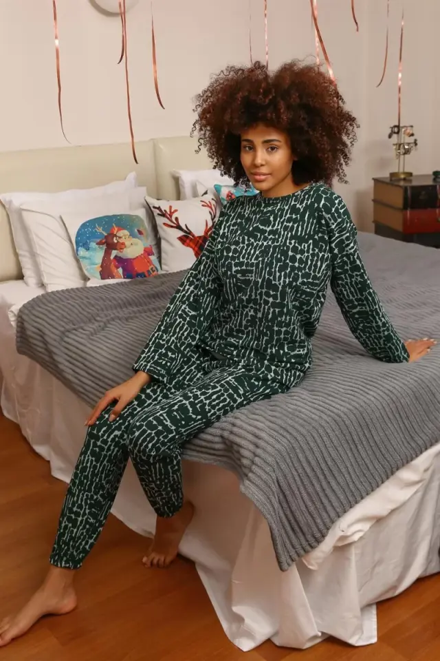 Kadın Uzun Kol 3 İplik Penye Pijama Takım Yeşil