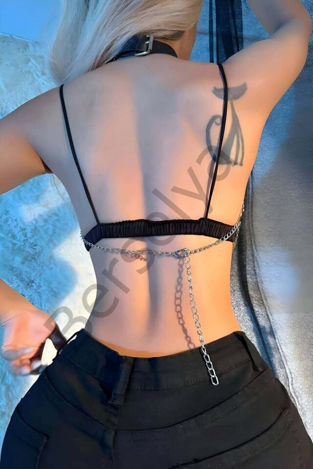 Zincirli Giysi Üzeri Göğüs Harness, Crop Büstiyer - Brf1165