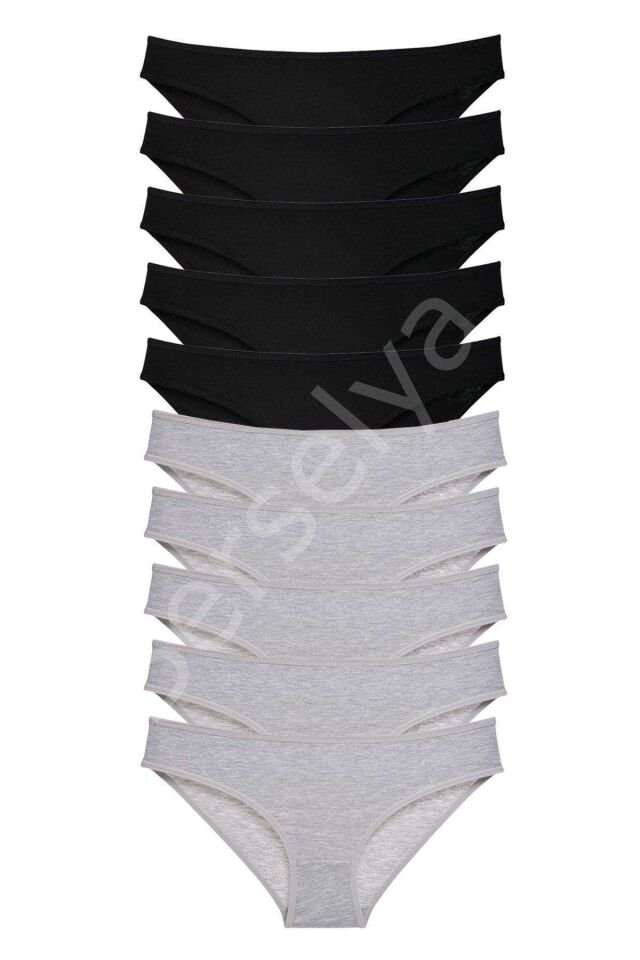 10 Adet Süper Eko Set Likralı Kadın Slip Külot Siyah Gri