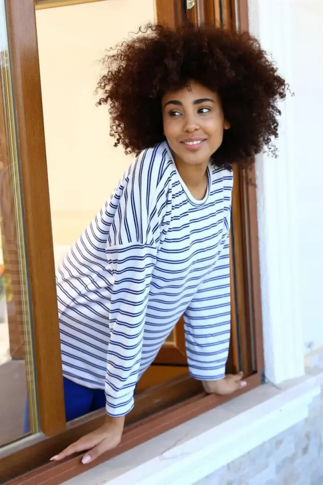 Kadın Uzun Kol 3 İplik Penye Pijama Takım Beyaz