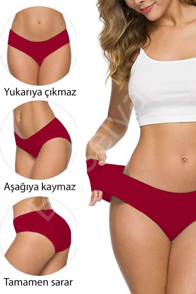 6 Adet Kadın Dikişsiz Lazer Kesim Esnek İz Yapmayan Külot Bordo