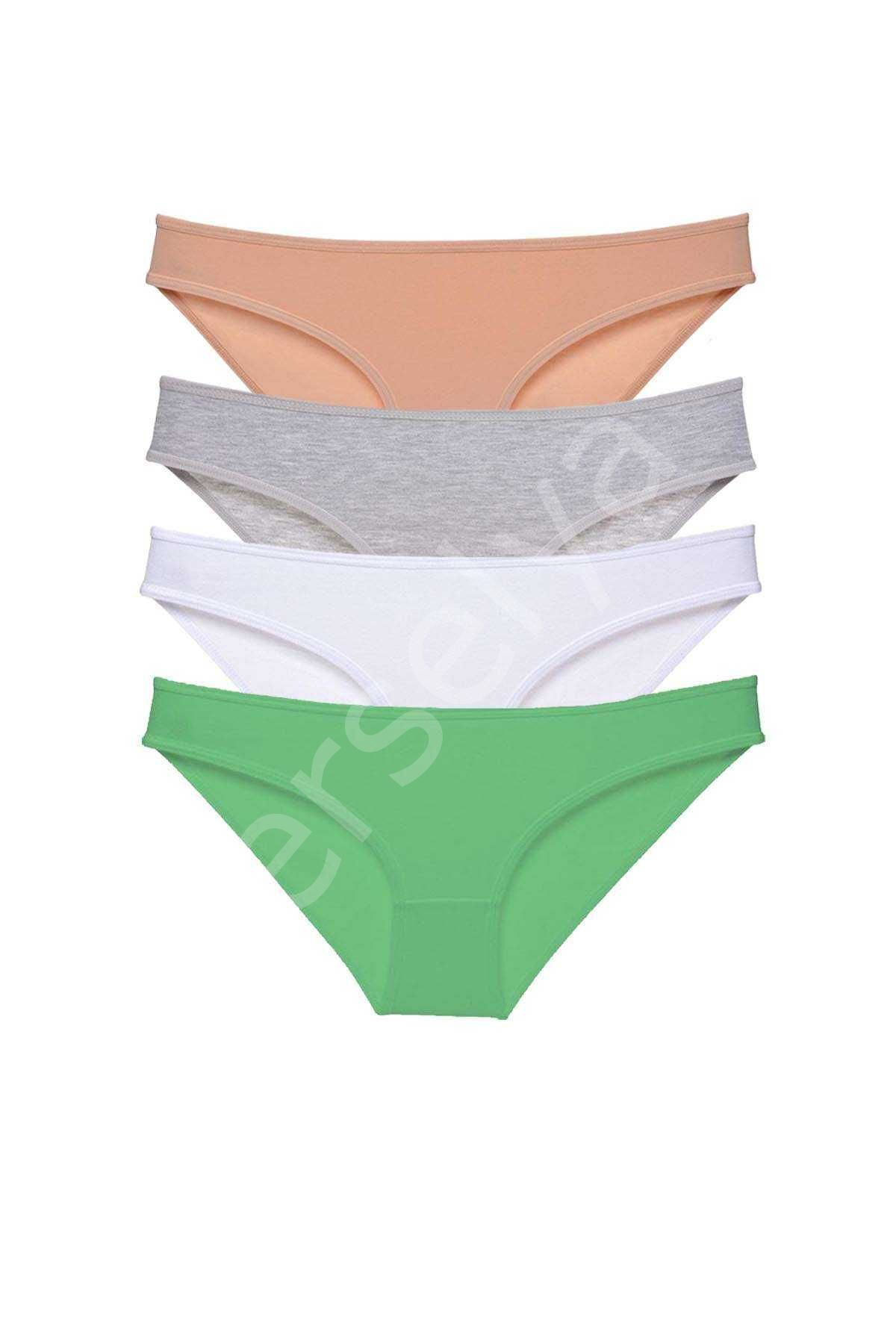 4 Adet Süper Eko Set Likralı Kadın Slip Külot Ten Gri Beyaz Yeşil