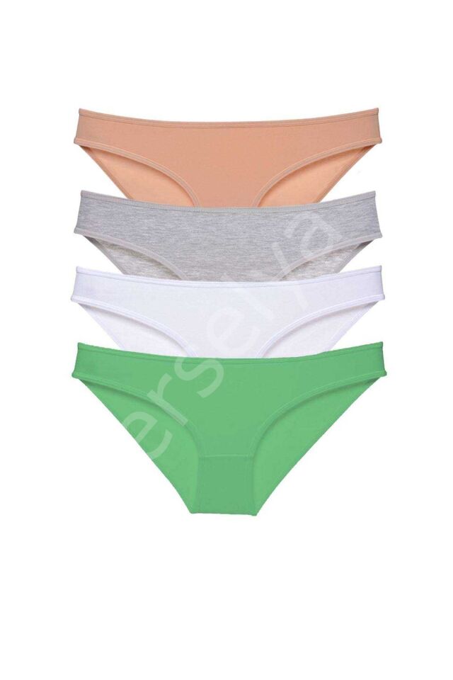 4 Adet Süper Eko Set Likralı Kadın Slip Külot Ten Gri Beyaz Yeşil