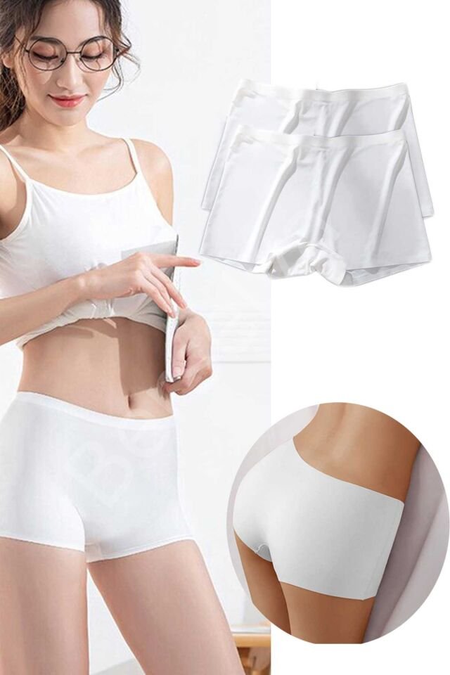 2 Adet Kadın Dikişsiz Görünmez İz Yapmaz Mini Şort Boxer Beyaz M