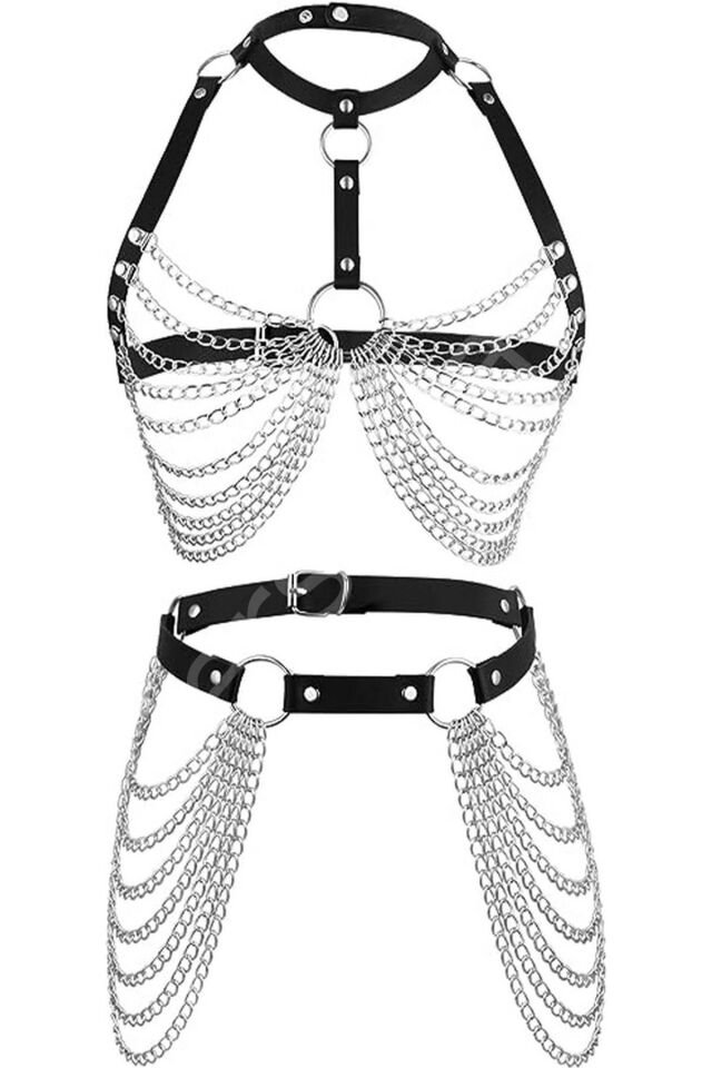Zincirli Deri Harness Sexi Takım Kostüm 800396