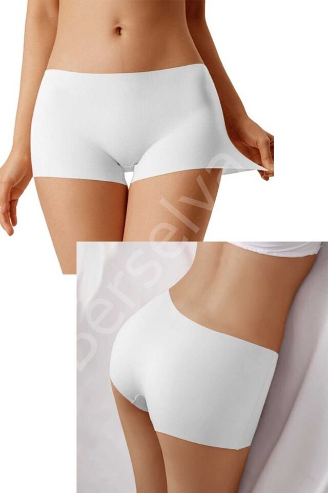 2 Adet Kadın Dikişsiz Görünmez İz Yapmaz Mini Şort Boxer Beyaz L