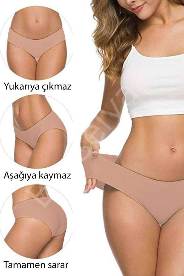 3 Adet Kadın Dikişsiz Lazer Kesim Esnek İz Yapmayan Külot Ten