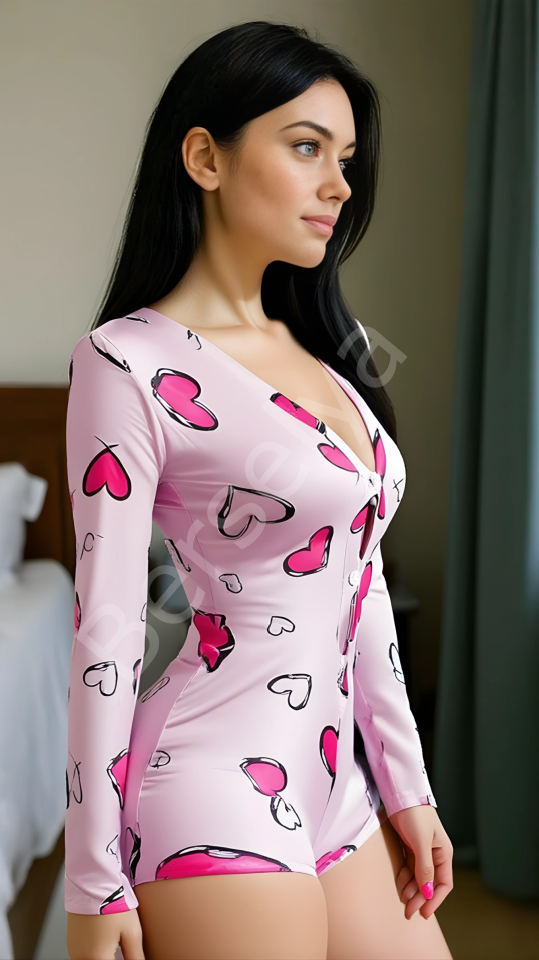 Luna Lora Pink Heart Dream Pamuklu Pembe Kalp Desenli Düğmeli Uzun Kol Tulum Pijama