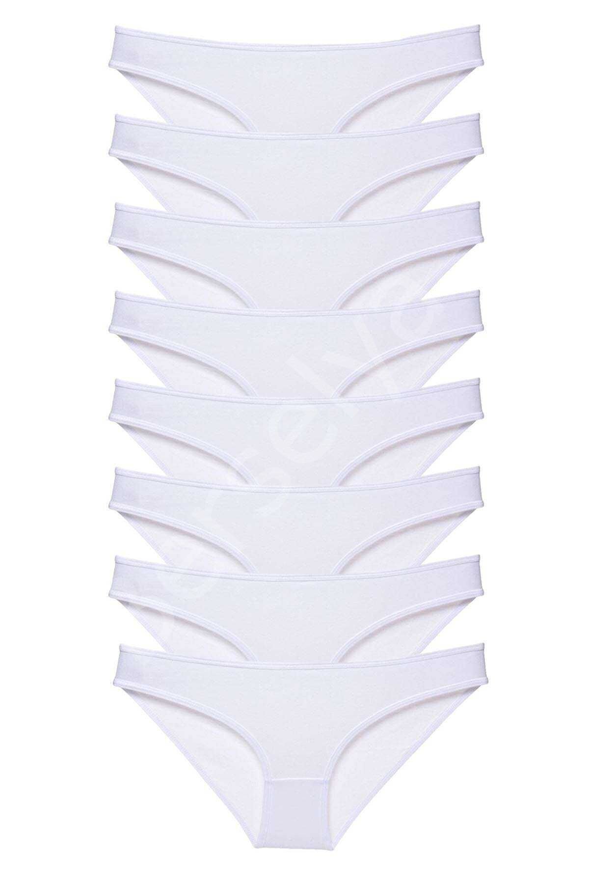 8 adet Süper Eko Set Likralı Kadın Slip Külot Beyaz S