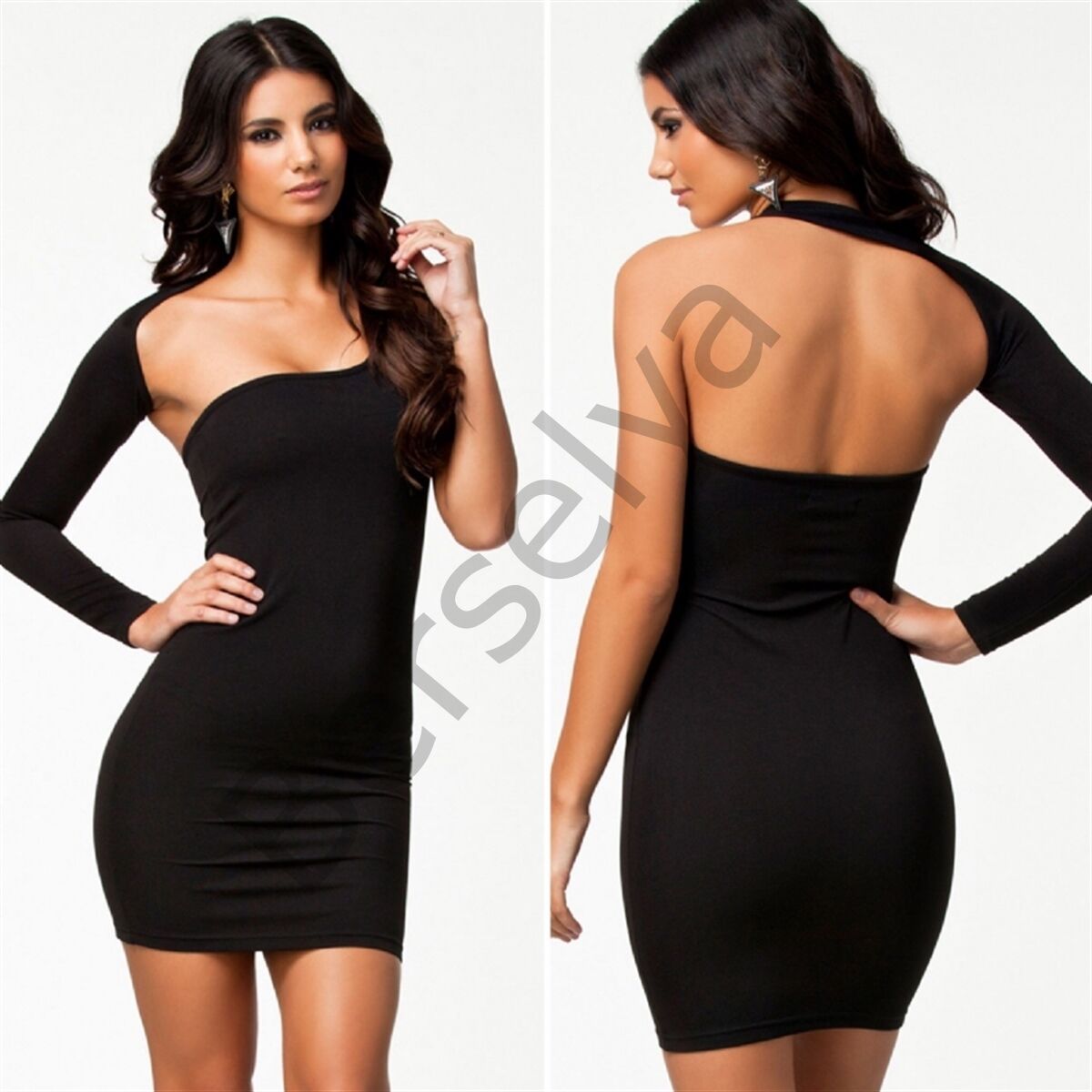 B100833 Asimetrik Mini Elbise