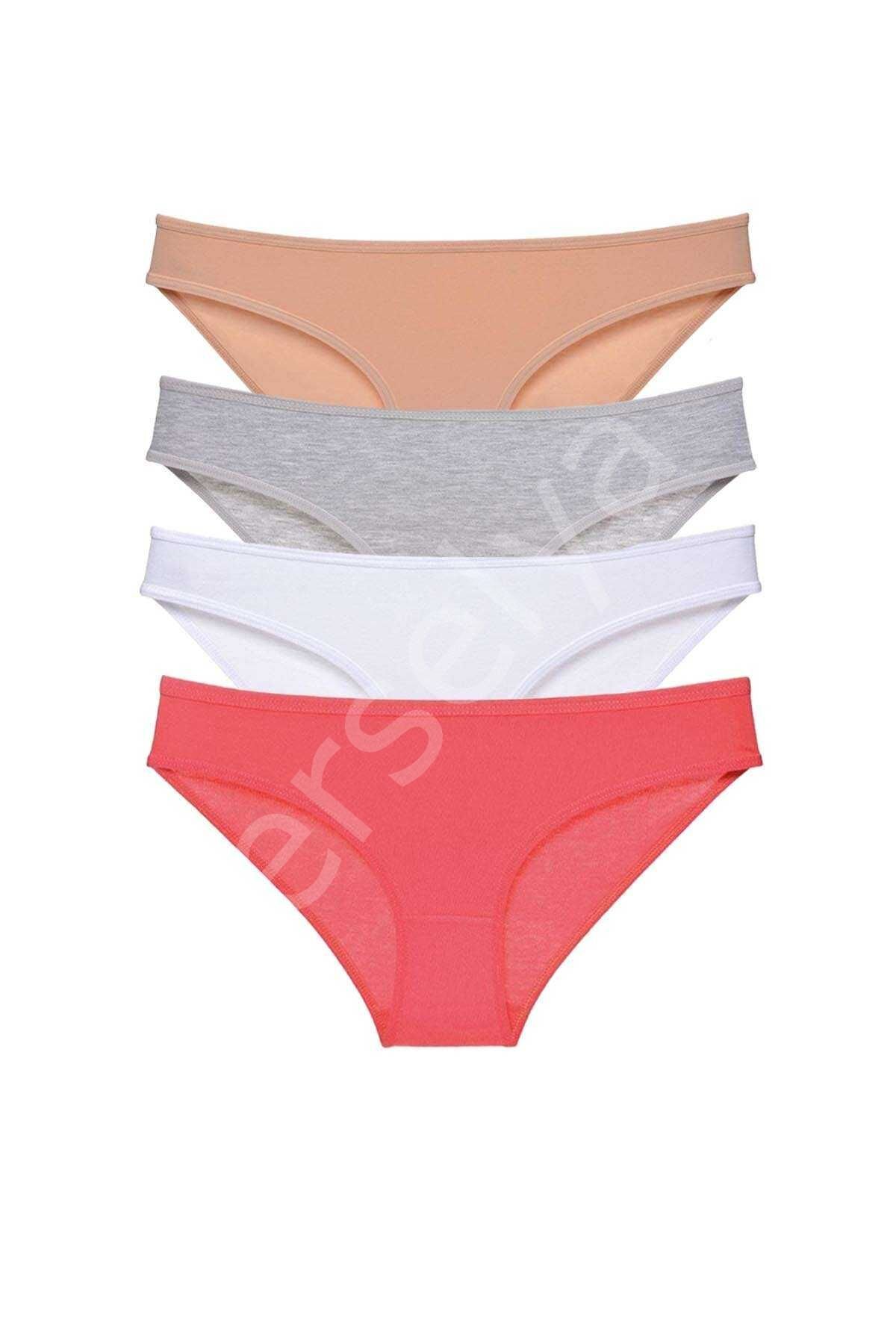 4 Adet Süper Eko Set Likralı Kadın Slip Külot Ten Gri Beyaz Fuşya
