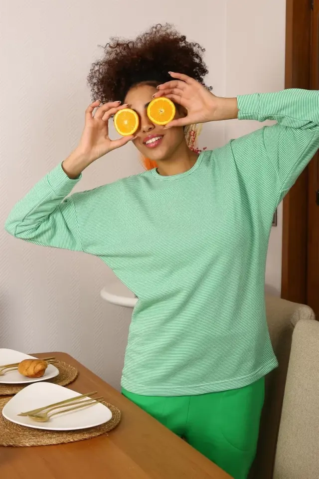 Kadın Uzun Kol 3 İplik Penye Pijama Takım Yeşil