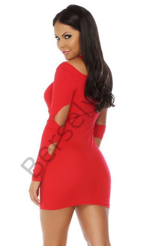 B101185 Uzun Kollu Açık Mini Elbise