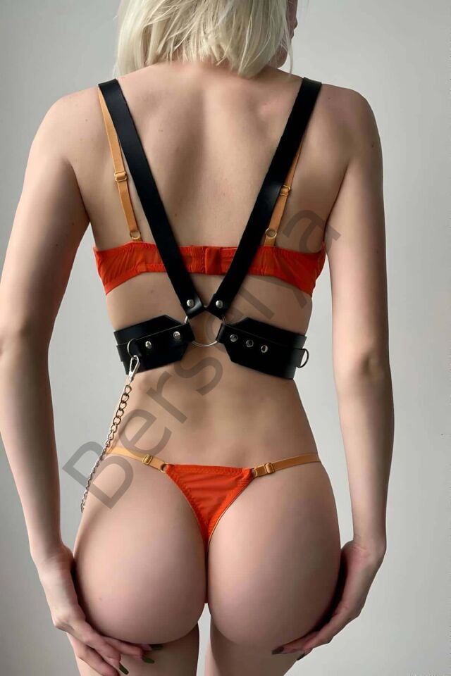 Deri Fantezi Aksesuar, Zincirli Deri Harness - Brf1018