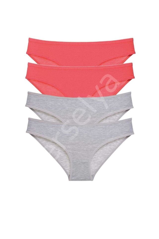 4 Adet Süper Eko Set Likralı Kadın Slip Külot Fuşya Gri